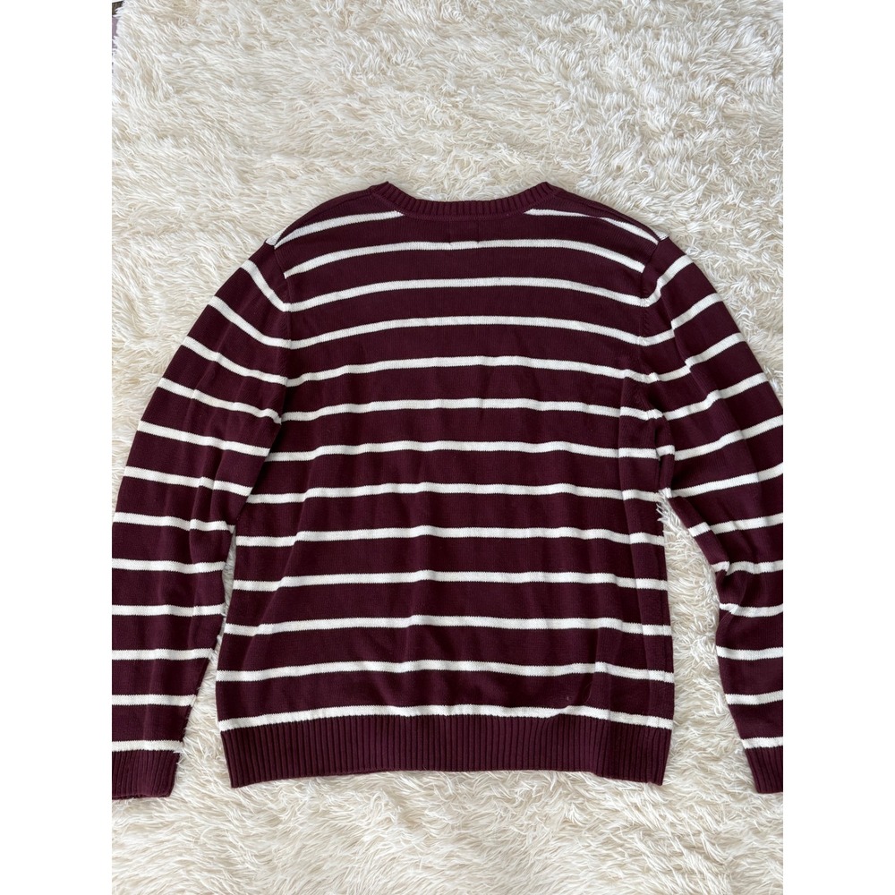 Ivy Crew Mens XXL Burgundy White Striped Cotton Knit‎ Crew Neck Sweater - Picture 2 of 4